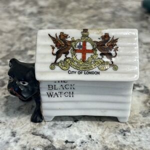 Antique Vintage Crested Heraldic China Figure‎ Black Bull Dog City Of London
